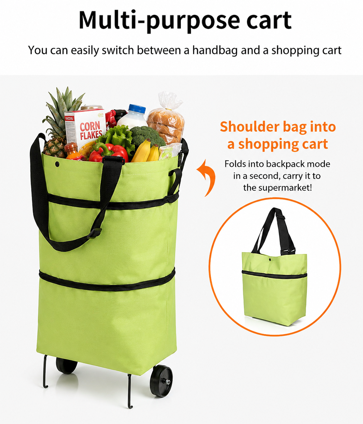 EcoFriendly Foldable Shopping Bag with Wheels ( Set of 2 )