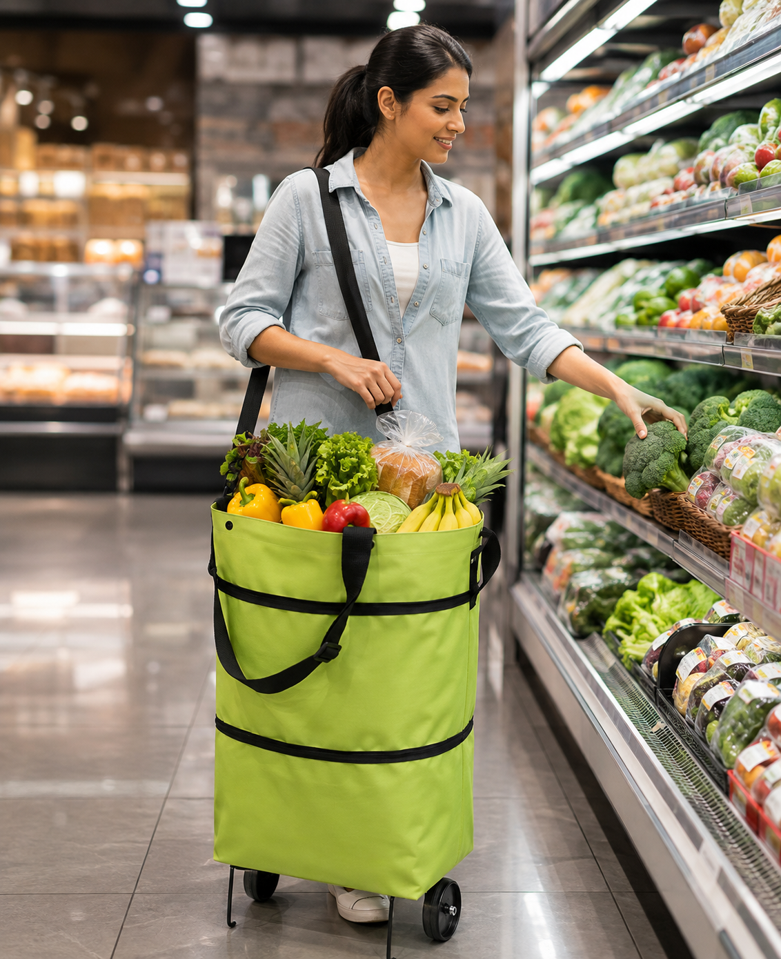 EcoFriendly Foldable Shopping Bag with Wheels ( Set of 2 )