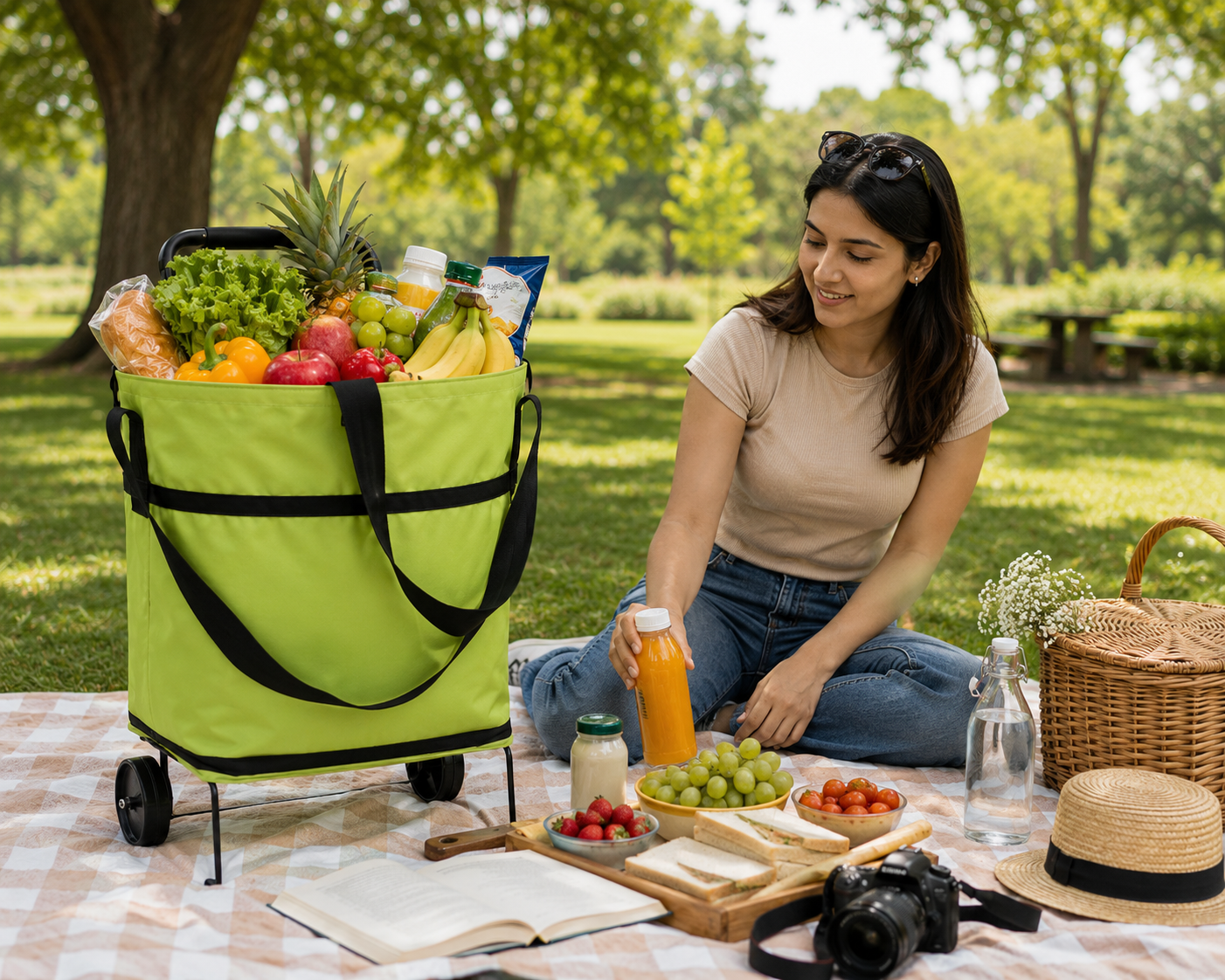 EcoFriendly Foldable Shopping Bag with Wheels ( Set of 2 )